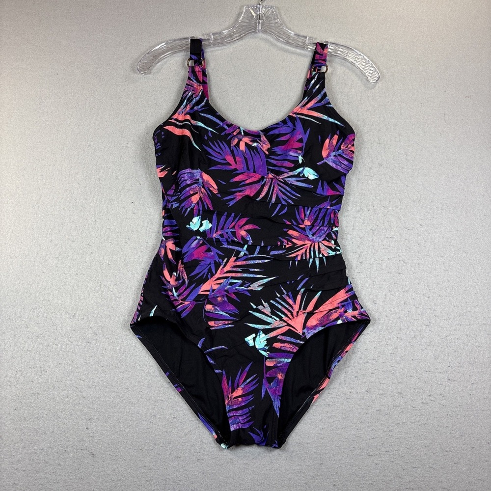 Calvin Klein Swimsuit Bikini One Piece Purple Floral Straps Swimsuit Women's 8